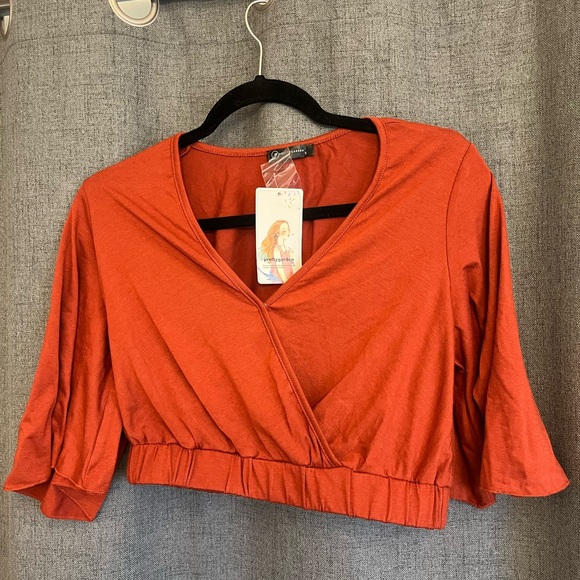 PRETTYGARDEN 2 Pc Outfit Short Sleeve Wrap V Neck Crop Tops Wide Leg Pants Set - Picture 12 of 12